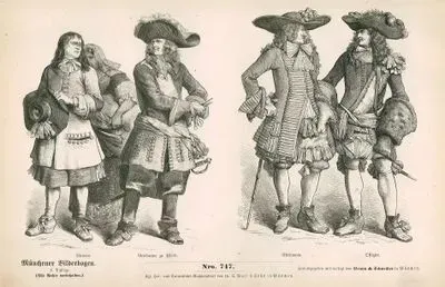 Last Third of the Seventeenth Century - France- Peasants (Bauern) and Mounted Gendarme ( Armed Forces) (Gendarme zu Pferd)- Noblemen (Edelmann) and Officer (Offizier)