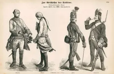 Second Half of Eighteenth Century (Zweite Halfte des XVIII Jahrhundert)-General (General) and Officer (Offizier) Austria (1760-1775) (Osterreich, 1760-1775)- Hussar (Husar) and Infantryman (Infanterist) Austria (1760-1775)  (Osterreich, 1760-1775)