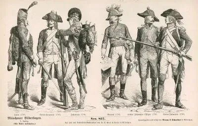 Late 18th Century (Letztes Drittel des XVIII Jahrhundert), French Republic (Franzosische Republik)- Hussar (1795), Line Cavalryman (1795) (Linien-Kavallerie, 1795) and Infantryman (1796) (Infanterie, 1796)- General (1795), Officer of Light Infantry (1795) (Leichte Infanterie Offizier, 1795) and Line Infantryman (1795) ( Linien-Infanterie, 1795)