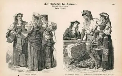 Italian Folk Dress (Italien) (19. Century)- Area Around Rome (Umgegend vom Rom)- Volscian Mountains (Aus dem Volster Gebirge) and Fisherman from Neapolitan Apennines (Neapolitanischer Fischer (aus den Neapolit. Apenninen))