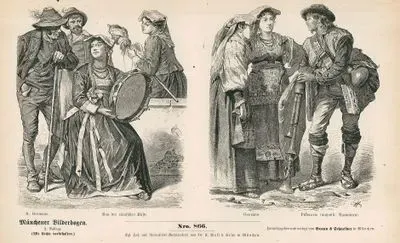 Italian Folk Dress (Italien) (19. Century)- San Germano (S. Germano) and Roman Coast (Von der Romischen Kuste)- Genzano and Piper from Neapolitan ( Pifferario (Neapolit. Apenninen))