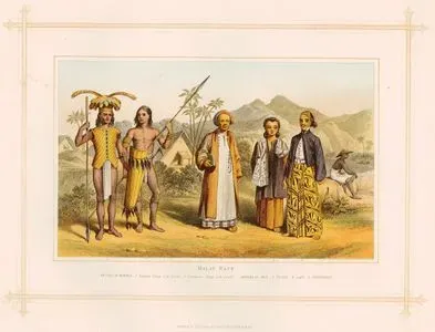 Malay Race-Natives Of Borneo-1.Saghai Dyak N.E.Coast 2.Loondoo Dyak S.W.Coast Natives Of Java-3.Priest 4.Lady 5.Gentleman