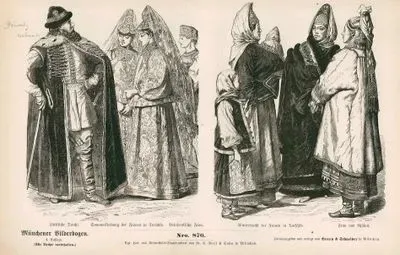 Seventeenth and Eighteenth Centuries (XVII und XVIII Jahrhundert), Russia( Russen)- Princely Dress (Furstliche Tracht), Women's Summer Dress in Torshko (Sommerkledung der Frauen in Torschko) and Woman from Belosersk (Besoserskische Frau)- Women's Winter Dress in Torshko (Wintertracht der Frauen in Torschko) and Woman from Ryazan ( Frau von Rjasau)