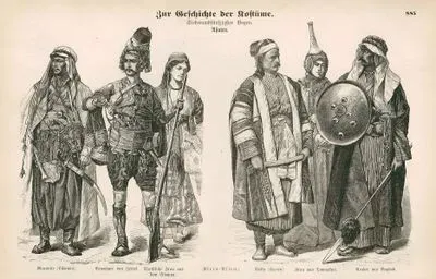 Asia (Asiaten)- Maronite from Lebanon, Inhabitant of Zeibek (Beiwohner von Zeibek) and Christian Woman from Lebanon (Christliche Frau aus dem Libanon)- Belka (Belka (Syrien)), Woman from Damascus (Frau aus Damaskus), Arab from Baghdad (Araber aus Bagdad)