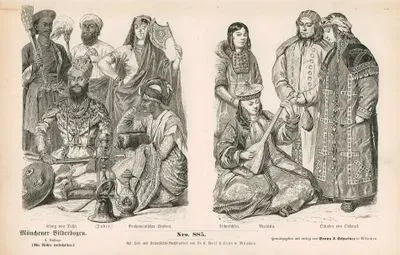 Asia (Asiaten)- King of Delhi (Konig von Delhi), Brahmanic Student (Brahmanischer Student)-  Woman From Chukehi (Tschutschkin),  Woman From Buryat(Buriatin) and Woman From Ostyaks (Ostiaken von Obdorst)