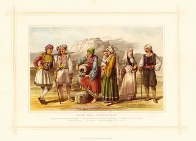 Grecian Race-Hellenes Pelasgi 1.Shepherd Of Arcadia, In Holiday Dress 2.Peasant-Environs Of Athens, In Holiday Dress 3. Woman Of Trikeri In Thessaly 4.Woman And Child, Island Of Hydra 5.6.Man And Woman Island Of Crete
