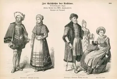 First Third of the 17. Century (Erstes Drittel des XVII Jahrhundert), Norway and Denmark (Norwegan und Danemark)- Denmark Gentleman and Wife (Danemark, Edelmann mit Frau)- Norway Gentleman and Wife (Norwegan, Vornehme Norwege und Frau) and Country Woman ( Frau vom Lande)