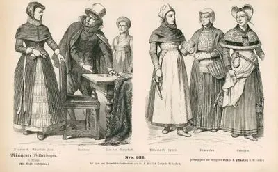 First Third of the 17. Century (Erstes Drittel des XVII Jahrhundert), Norway and Denmark (Norwegan und Danemark)- Denmark Townswoman (Danemark, Burgerliche Frau), Merchant (Kaufmann) and Woman (Frau von Stappelhall)- Denmark(Now Germany) Upford, Dithmarschen and Eiderstadt(Cyderstedt)