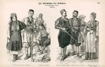 Dalmatia- Inhabitants of Kruzevice (Crivoscie) (Bewohner von Kruzevice (Crivoscie)) and Porter from Dubrovnik (Ragusa) (Lastrager von Ragusa)- Man from Gruda Near Dubrovnik ( Mann aus Grudda (Ragusa)), Risano (Risano (Bocchio di Cattaro)) and Girl from Gruda (Madchen aus Grudda di Canali (Ragusa))