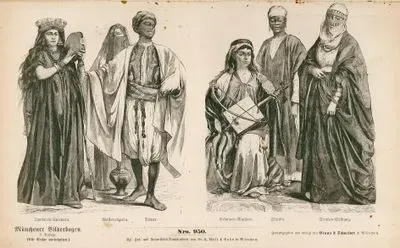 Egypt ( Aegypten)- Tambourine Player (Tamburin Spielerin), Water Carrier (Wassertragerin), Servant (Diener)- Bedouin Musician (Beduinen Misikant), Slave Girl (Sklavin), Street Dress (Strassen Kleidung)