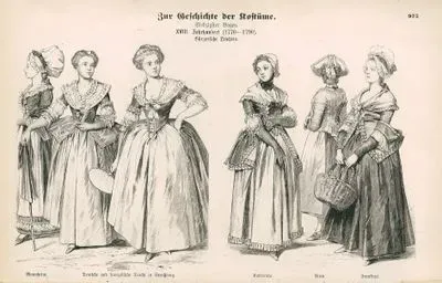 18.Century (1770-1790) (XVIII Jahrhundert (1770-1790)), Costume Of Middle Class- Mannheim, German and French Dress in Strasbourg (Deutsche und Franzosische Tracht in Strassburg)- Karlsruhe, Vienna (Wien) and Frankfurt