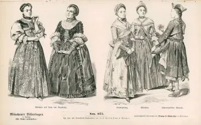 18.Century (1770-1790) (XVIII Jahrhundert (1770-1790)), Costume Of Middle Class- Girl and Woman from Augsburg (Madchen und Frau von Augsburg)- Ludwigsburg, Munich(Munchen) and Black Forest Peasant Girl (Schwarzwalder Bauerin)