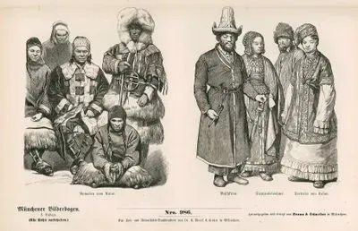 Asiatic Russia (Asiatisches Russland) (19.Century)- Nomads from Amur (Romaden vom Amur)- Bashkirs (Baschkiren), Steppe Dweller (Steppenbeiwohner) and Tartar Woman from Kazan (Tartarin von Kasan)