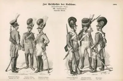 19.Century (XIX. Jahrhundert)- Bavarian Army (Bayerisches Militar)-  Cavalry Captain in the Gendarmerie (1812-1815) (Gendarmerie Offizier (Rittmeister,1812-1815)), First Lieutenant of Artillery (1811-1825) ( Artillerie Offizier (Oberlieutenant, 1811-1825)) and Lieutenant of Transport (1815-1825) ( Fuhrwesen Offizier (Lieutenant, 1815-1825))-  Infantryman (1814-1825) ( Infanterie Regiment, 1814-1825), Grenadier of the Guard (1812-1815) ( Grenadier-Garde-Regiment, 1812-1815) and Light Cavalryman (1805-1812) (Chevauleger, 1805-1812)