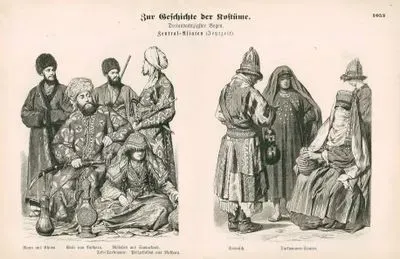 Central Asia (Central Asiaten) (19.Century)-  Man from Khiva (Mann ans Khiva), Emir of Bukhara (Emir von Buthara), Teke Turkmen (Teke Turkomane), Girl from Samarkand (Modchen ans Samarkand), Police Officer from Bukhara (Polizeifoldat aus Bukhara)- Dervish (Dervisch), Turkmen Women (Turkomanen  Fraunen)