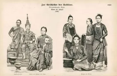Siam (Thailand) and Myanmar(Burma)  (1886)- Buddhist Monk (Buddha Briefter), King and Queen of Siam(König und Königin von Siam)- Burmese Women(Frauen aus Birma)