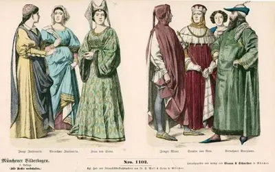 Second Half of the 14.Century(Zweite Halfte des XVIII Jahrhundert), Italy(Italien)- Italian Girl(Junge Italienerin), Noblewoman(Bornehme Itallienerin) and Lady of Siena(Frau von Siena)- Young Man(Junger Mann), Roman Senator(Senator von Rom) and Venetian Nobleman(Bornehmer Benezianer)