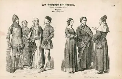 14.Century (XIV.Jahrhundert), England (Englander)- English Dresses Between 1330 and 1390, Middle Class Dress in 1376