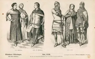 14.Century (XIV.Jahrhundert), England (Englander)- Merchant (1350) and Nobleman (Between 1350 and 1360)- English Dresses Between 1330 and 1370