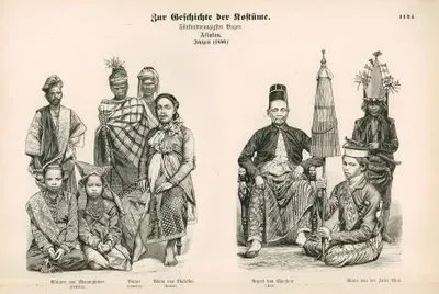 Asia (Asiaten), 1880- Malays from Minangkabau (Sumatra), Bataks from Sumatra, Man from Macassar(Celebes)- Regent of Cheribon(Java) and Man from the Island of Nias