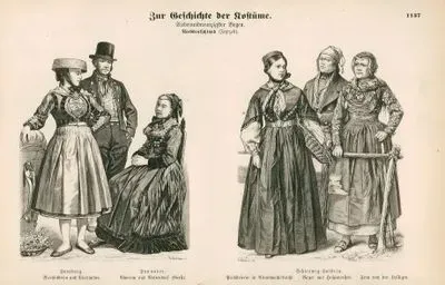 North Germany (Norddeutchland) (19.Century)- Hamburg, Man and Women from the Vierlande and Hannover, Peasant Woman from Nottendorf (Geest)- Schleswig  Holstein, Women in Communion Dress, Peasant from Hohenwested and Woman from the Halligen