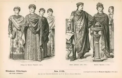 Early 6.Century (Erste Halfte des VI. Jahrhunderts),Byzantine Empire(Byzantiner)- Attendants and Empress Theodora (547)- Emperor Justinian (482-565) and Empress Theodora (d. 548)