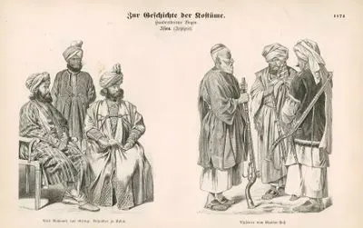 19.Century (XIX. Jahrhundert), Afghanistan- Atah Mohamed Ambassador at Kabul and his Retinue(Atah Mahumed und Gefolge, Gesandter zu Kabul)- Afghans from the Khyber Pass(Ufghanen vom Khaibar Bas)