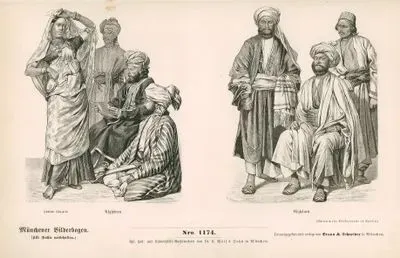 19.Century (XIX. Jahrhundert), Afghanistan- Indian Dancing Girl(Indische Tanzerin) and Afghans(Ufghanen)
