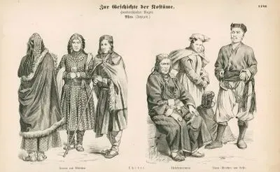 19.Century (XIX. Jahrhundert), Tibet- Tibetan Women and Girl (Fraunen und Modchen)- Tibetan Woman (Thibetanerinnen) and Lama from Lhasa(Lama,Briester von Baffa)