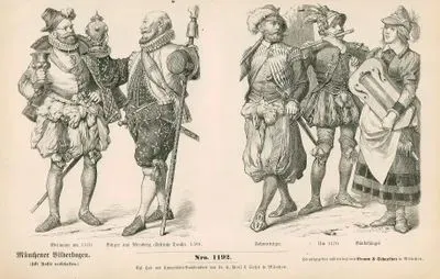 16.Century (XVI. Jahrhundert), Germany(Deutchland)- Nobleman (Edelmann) (1570) and Citizen of Nuremberg In Festive Dress(Burger aus Nurnberg ,Festliche Tracht) (1588)- Standard Bearerand(Fachnentrager) and Traveling Musicians(Bantelsanger)  (About 1570)