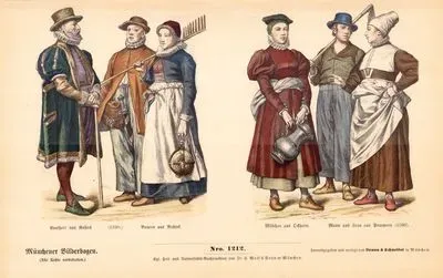 End Of 16.Century (Ende des XVIII. Jahrhunderts), Germany (Deutchland)-Merchant and Peasants From Rostock (1590)-Girl from Ockholm, Man and Woman from Pomerania (1590)