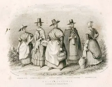 Welsh Costumes- Errand Girl, Farmer's Daughter, Market Woman, Winter Costume and Llanarth Girl