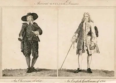 Ancient English Dresses- An Oliverian Of 1650 and An English Gentleman Of 1700