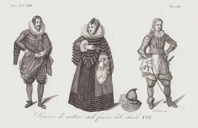 Usanze Di Vestire Al Principio Del Secolo XVII., Eur. Vol VIII. Tav.134. (Customs of Dress in The Early of The XVII. Century)