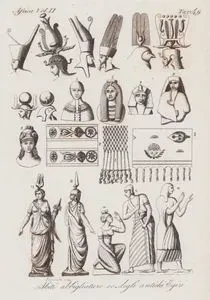 Abiti Abbigliature ec Degli Antichi Egizi, Africa Vol. II. Tav.49 (Ancient Egyptian Clothes and Clothing, Religious Headdresses, Hats, Jewelry, Robes)
