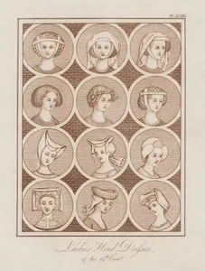 Ladies Head Dress of The 14th Century, Pl. XCVIII.