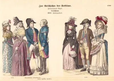18.Century (XVIII. Jahrhunderts), Germany (Deutchland)-Costume of German Women of the year, 1793-Saxon Army Postmaster (feldpostmeister), Hessian Horseman-German Women and Man of 1788