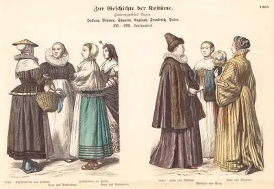 17.Century (XVII. Jahrhundert), Holland,  Czech Republic, Spain in 1640-Skipper's Woman From Holland (Schiffersfrau aus Holland), Woman From Amsterdam (Frau aus Amsterdam), Dutchwoman in The House and Woman From Antwerp (Hollanderin im Hause und Frau aus Antwerpen)- Bohemian Woman (Frau aus Böhmen), Girl From Prague (Madchen aus Prag), Woman From Spain (Frau aus Spanien)
