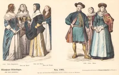 16. and 17.Century (XVI.-XVII. Jahrhundert), England, France, Poland-English Noblewoman in 1640 (Noble Englanderin), Women From Paris, Rouen and Dieppe in 1640 (Frau aus Paris-Frau aus Rouen-Frau aus Dieppe)-Poland (1590-1660)