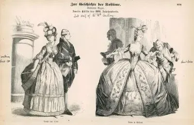 Second Half Of The Eighteenth Century (1750-1799) (Sweite Halfte des XVIII, Jahrhunderts)-Walking Dress in 1780 (Tracht von 1780)-Lady in Hoop Dress(Court Dress) (Dame in Reifrock)