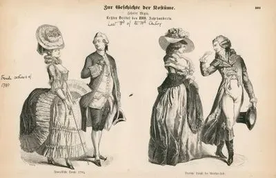 Last Third of the Eighteenth Century (1767-1799) (Letztes Drittel des XVIII. Jahrhunderts)- French Costumes Of 1780 (Franzisusche Tracht 1780)- Germany Costumes At The Time Of Werther (Deutsche Travht der Werther Zeit)