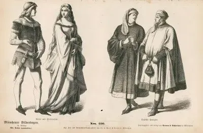 Fourteenth Century (XIV Jahrhundert)- Knight and Noble Maiden (Ritter und Edelfraulein)-  German Patricians (Deutsche Patrizier)