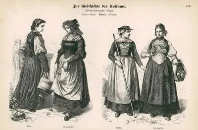 Swiss Folk Dress (19 Century)- District Of Bern And Simmental - District Of Valais And Unterwalden