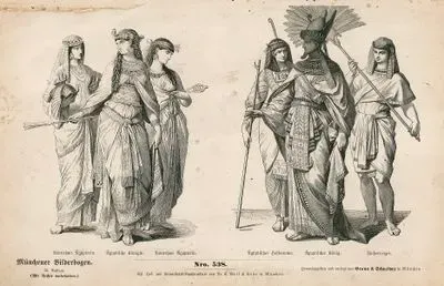 Ancient Near East (Egyptian)- Noblewoman (Vornehme Agypterin), Egyptian Queen ( Agyptische Konigin), Noblewoman (Vornehme Agypterin)- Egyptian Court Official (Agyptischer Hofbeamyer), Egyptian King(Pharaoh) (Agyptischer Konig), Fanbearer ( Fachertrager)