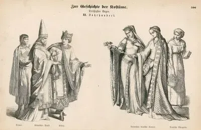 Twelfth Century (XII. Jahrhundert)- Servant (Dienter), Roman Pope (Ronischer Papst), King (Konig)- German Noble Women (Vornehme Deutsche Frauen) and German Middle Class Woman (Deutsche Burgerin)