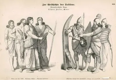 Ancient Near East - Assyrian(Assyrer)- Commoner (Man aus dem Volke), Assyrian Court Official (Vornehme Assyrer) and Assyrian Noblemen (Assyrische Hofbeamte)- Assyrian Soldier with Standing Shield ( Assyreicher Krieger mit Standschild), Soldier with Small Shield (Krieger mit Handschild), Archer (Bogenschutze)
