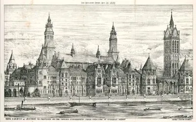 New Courts Of Justice As Proposed On The Thames Embankment Taken From End Of Waterlodge Bridge 1882 08 25