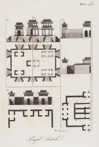 Templi, Antichi, Tav.48 (Plans and Elevations of an Ancient Chinese Temple)