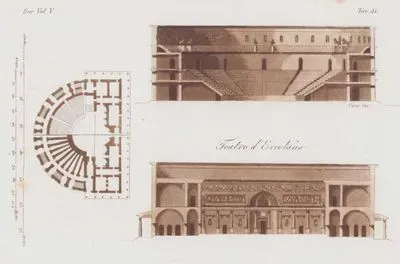 Teatro d’Ercolano, Eur. Vol. V. Tav.44. (Plan and Elevations of The Theatre at Herculaneum)