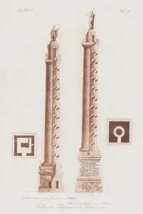 Colonne, Trajana ed Antonina, Eur. Vol. V. Tav.50. (Plan and Elevation of Trajan’s Column and The Column of Marcus Aurelius (the Antonine Column), Rome)